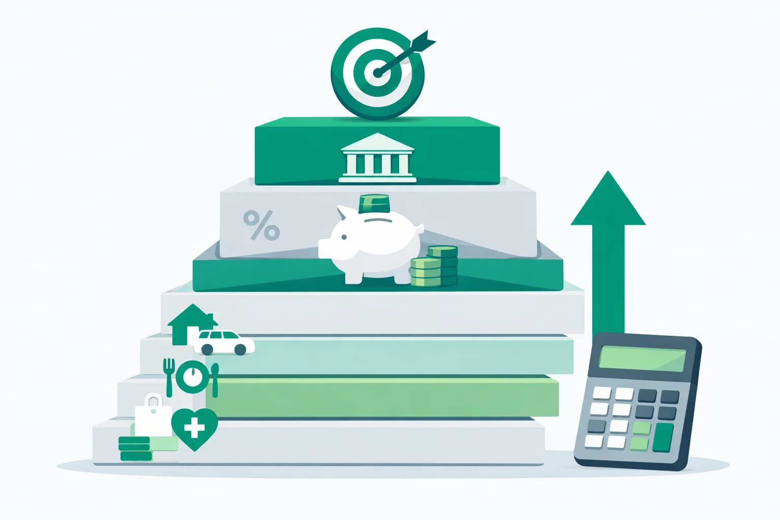 Required income calculation showing monthly expenses, savings goals, and taxes stacking up to a gross salary target