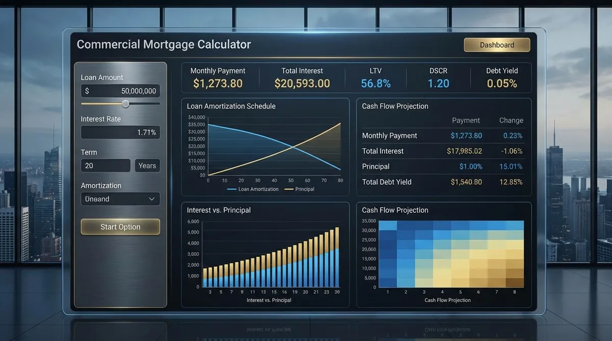 Results dashboard showing maximum loan proceeds based on DSCR and LTV constraints.