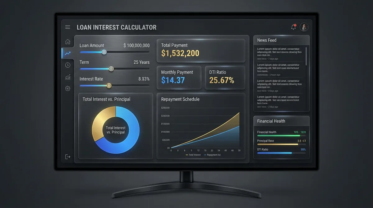 Visual breakdown of a loan interest calculation showing principal vs interest over time.