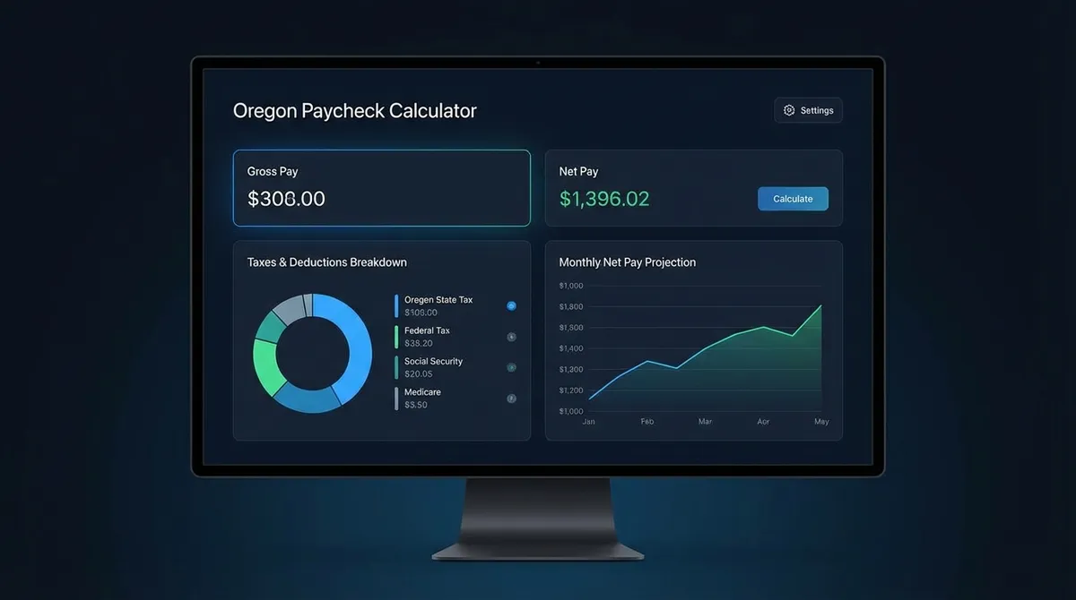 Accurate Oregon paycheck calculator for 2025 taxes. Estimate net pay with federal and OR state tax withholdings.