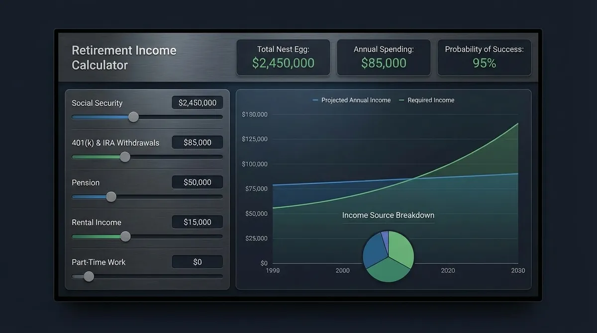 Retirement income calculator showing projections for retirement planning 2025
