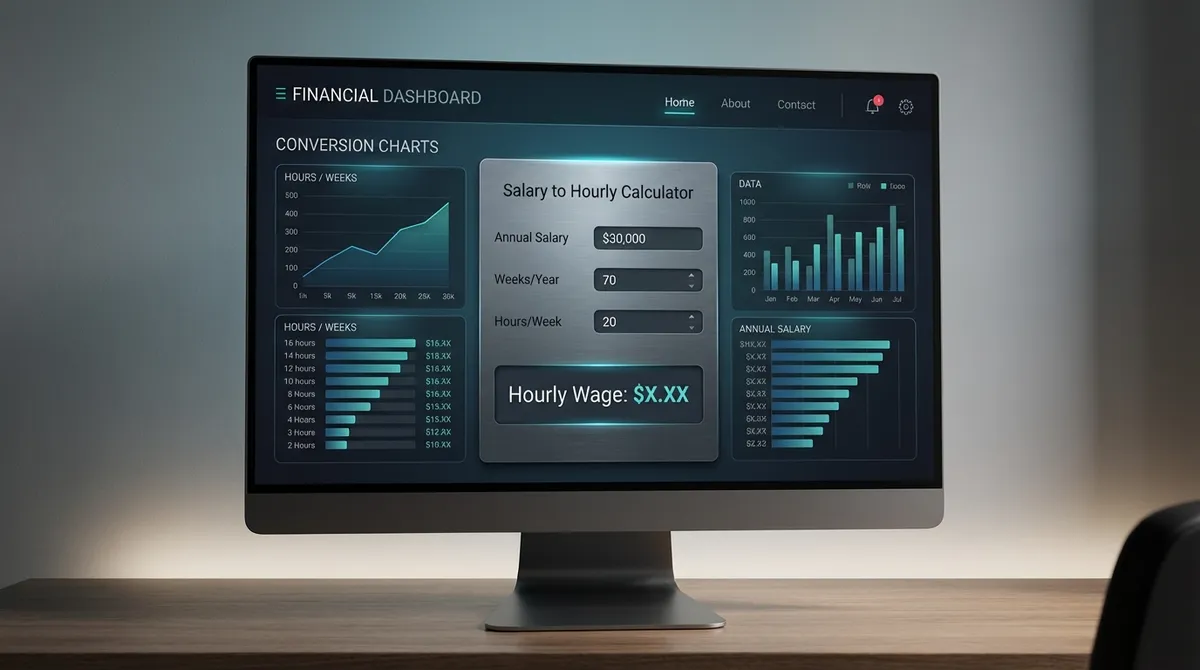 Visual guide showing the salary to hourly calculator converting an annual salary into an equivalent hourly wage based on standard working hours accurately.