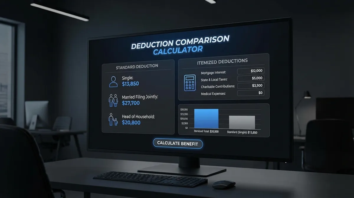 Comparing standard vs itemized deduction on a desk with calculator